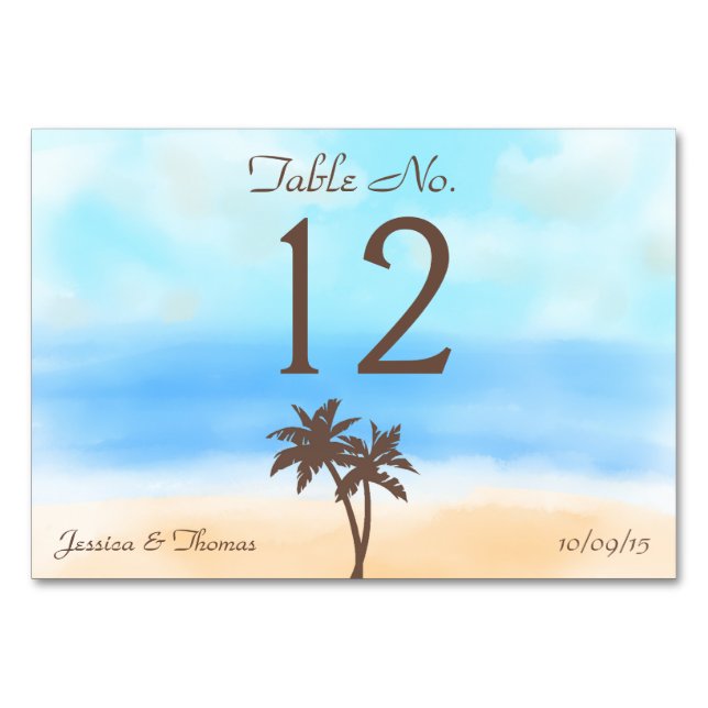 The Watercolor Beach Wedding Collection Table Number (Front)