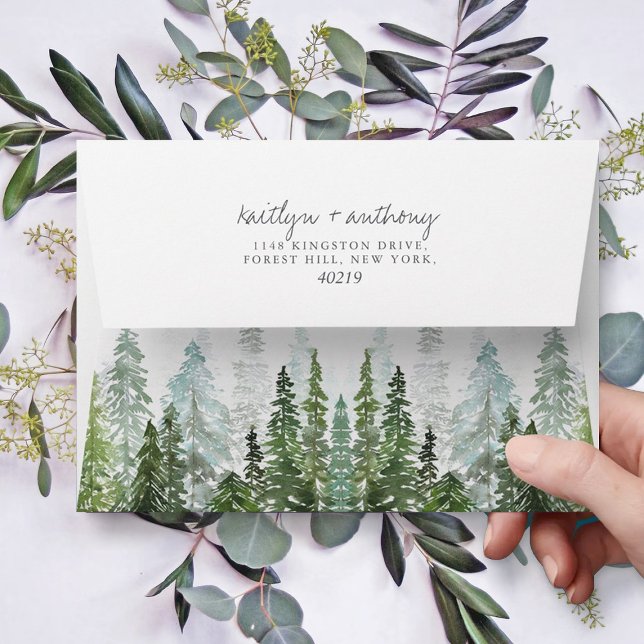 The Watercolor Pine Tree Forest Wedding Collection Envelope (Creator Uploaded)