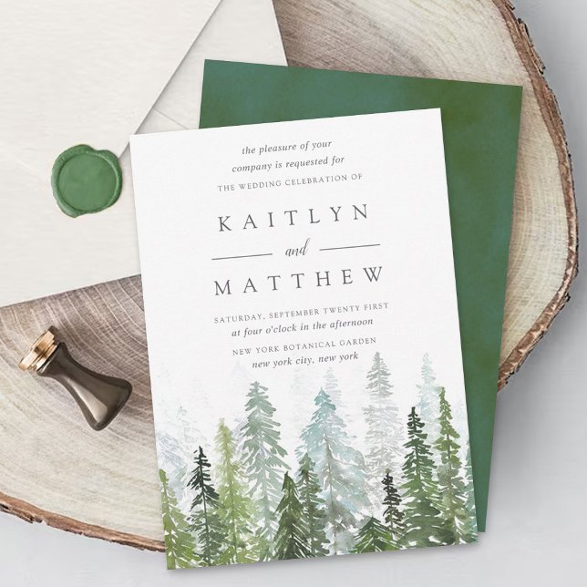 The Watercolor Pine Tree Forest Wedding Collection Invitation (Creator Uploaded)