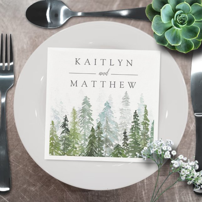 The Watercolor Pine Tree Forest Wedding Collection Napkin (Creator Uploaded)