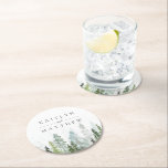 The Watercolor Pine Tree Forest Wedding Collection Round Paper Coaster<br><div class="desc">Celebrate in style with these rustic and very trendy wedding coasters. The design is easy to personalise with your own wording and your family and friends will be thrilled when they see these fabulous coasters. Matching items can be found in the collection.</div>