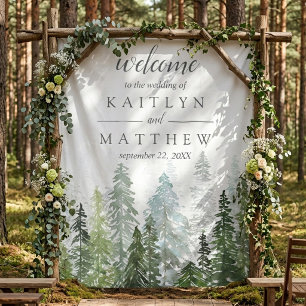The Watercolor Pine Tree Forest Wedding Collection Tapestry