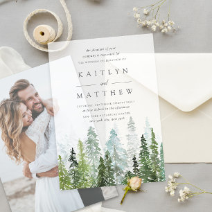 The Watercolor Pine Tree Forest Wedding Collection Vellum Invitations