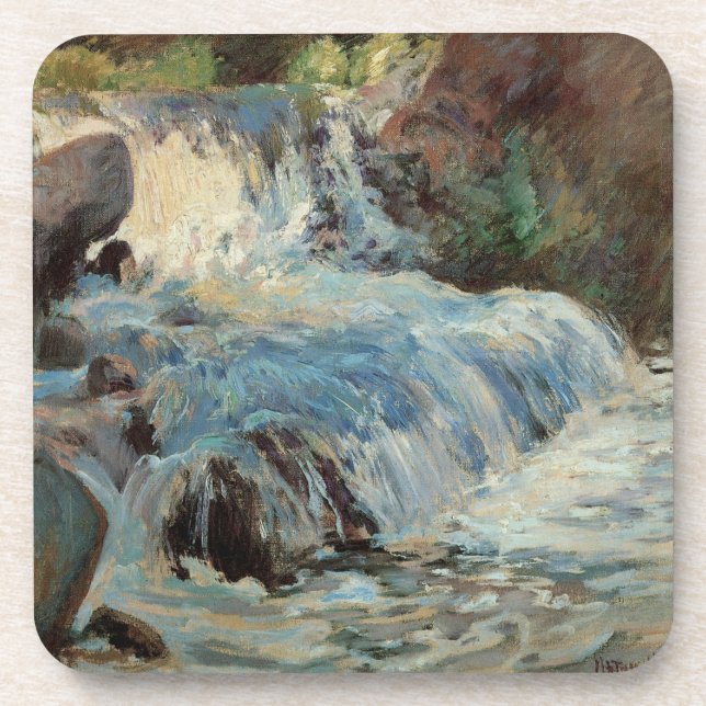 The Waterfall by Twachtman, Vintage Impressionism Coaster (Front)