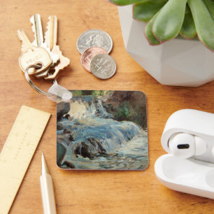 The Waterfall by Twachtman, Vintage Impressionism Key Ring