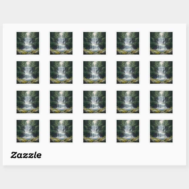 The Waterfall Landscape Square Sticker (Sheet)