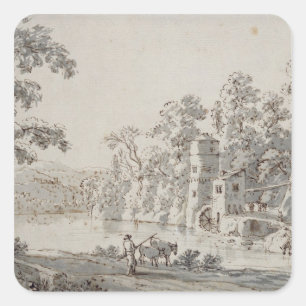 The Watermill by the Ford Square Sticker