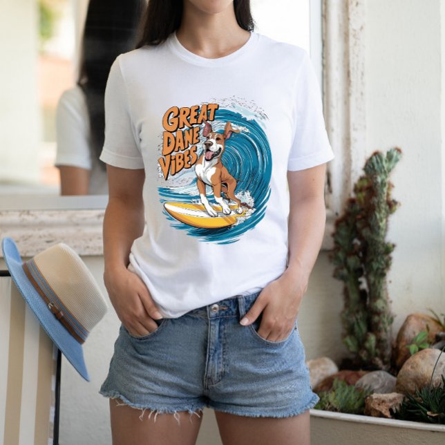 The Wave Rider Great Dane Dog Surfing T-Shirt (Creator Uploaded)