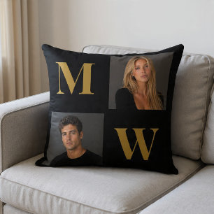 The Way We Are Custom Couple Photo Monogram Black Cushion