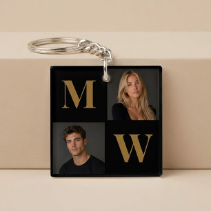 The Way We Are Custom Couple Photo Monogram Black Key Ring