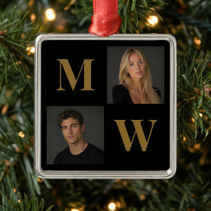 The Way We Are Custom Couple Photo Monogram Black Metal Tree Decoration