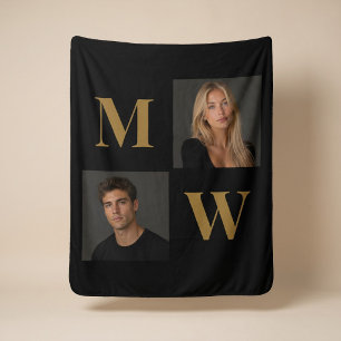 The Way We Are Custom Couple Photo Monogram Black Sherpa Blanket