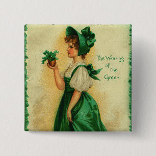 "The Wearing of the Green" vintage card, 1907 15 Cm Square Badge