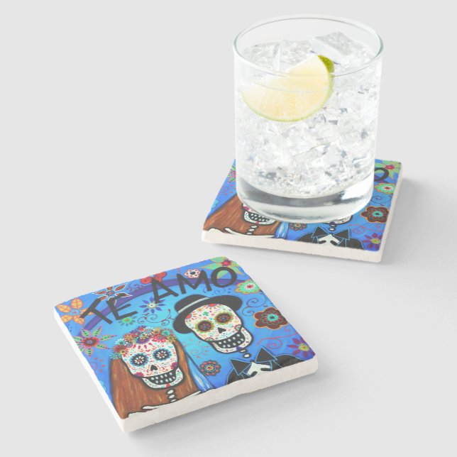 The Wedding Dia de los Muertos Stone Coaster (Side)