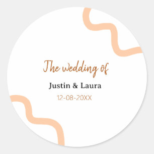 The wedding of add bride groom name date peach classic round sticker