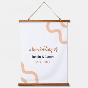The wedding of add bride groom name date peach hanging tapestry