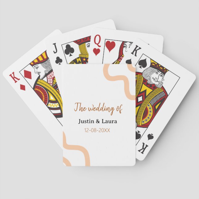 The wedding of add bride groom name date peach playing cards (Back)
