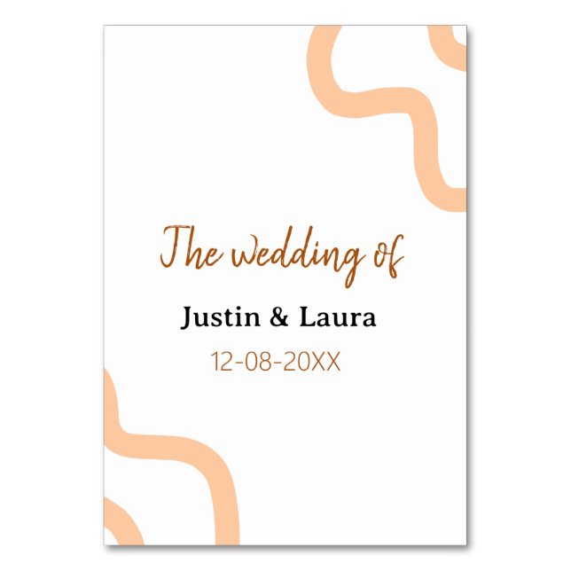 The wedding of add bride groom name date peach table number (Front)