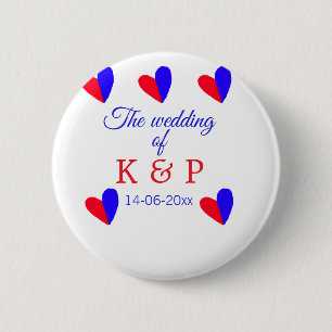 The wedding of add couple name initial letter date 6 cm round badge