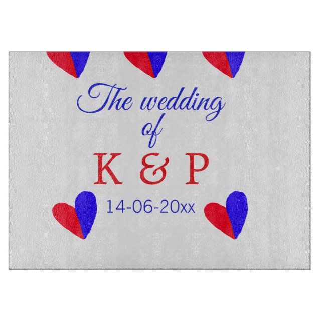 The wedding of add couple name initial letter date cutting board (Front)