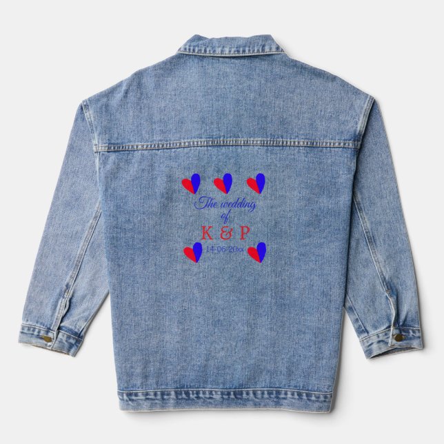 The wedding of add couple name initial letter date denim jacket (Back)