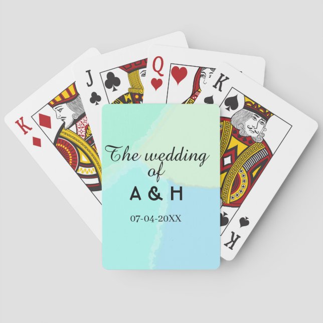 The wedding of add couple name initial letter date playing cards (Back)