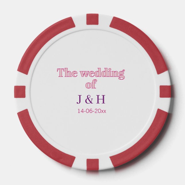 The wedding of add couple name initial letter date poker chips (Front)