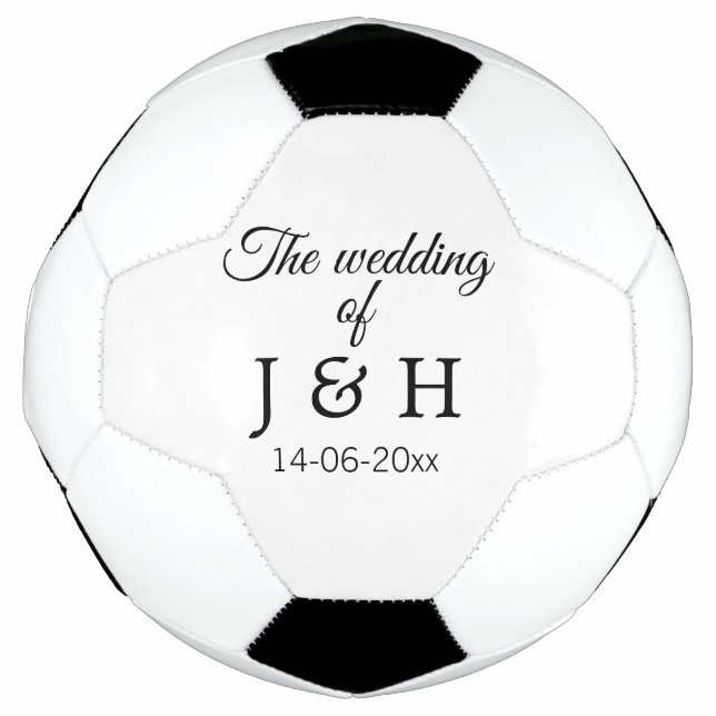 The wedding of add couple name initial letter date soccer ball (Front)