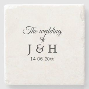 The wedding of add couple name initial letter date stone coaster