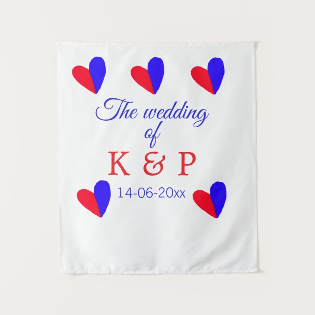 The wedding of add couple name initial letter date tapestry (Front)