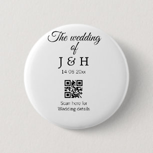 The wedding of add couple name QR code scan detail 6 Cm Round Badge