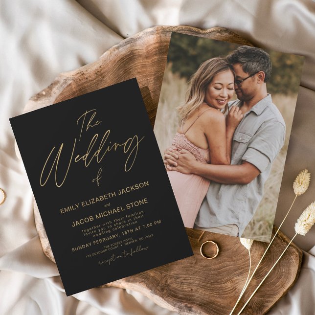 The Wedding of Gold Black Elegant Photo Typography Invitation (Creator Uploaded)