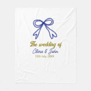 The wedding of gold navy blue bow couple name fleece blanket