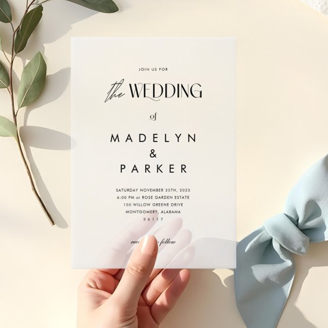 The Wedding of Minimal Modern Black Script Wedding Vellum Invitations (The Wedding of Minimal Modern Black Script Wedding Vellum Invitations)