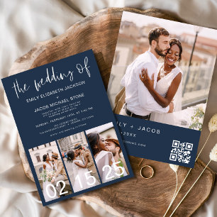 The Wedding of Navy Blue Minimalist QR code Invitation