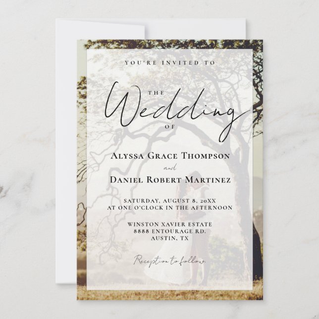 The Wedding of Overlay Photo Simple Black White Invitation (Front)