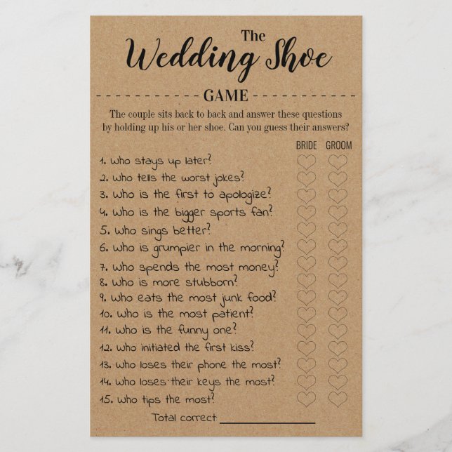 The Wedding Shoe Game Card (Front)