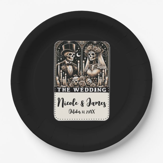 THE WEDDING Tarot Skeletons Bride & Groom Paper Plate (Front)
