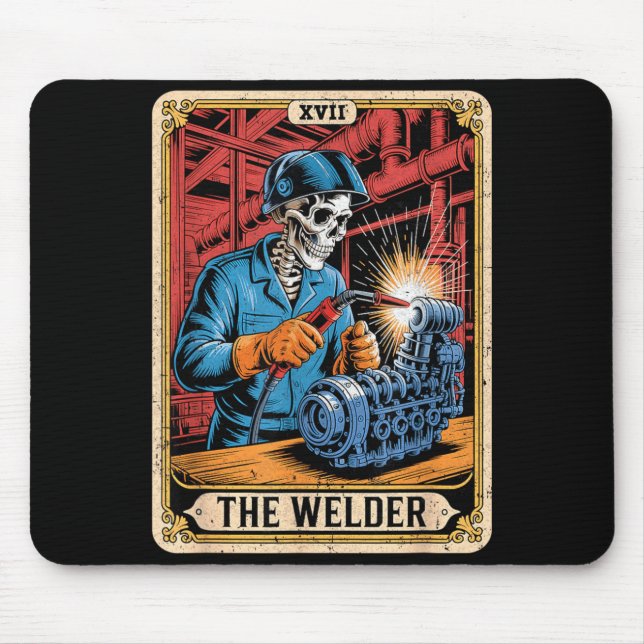 The Welder Welding Tarot Card Skeleton Funny Mouse Pad (Front)