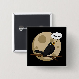 The Werebird - Blackbird Howling at the Moon Comic 15 Cm Square Badge