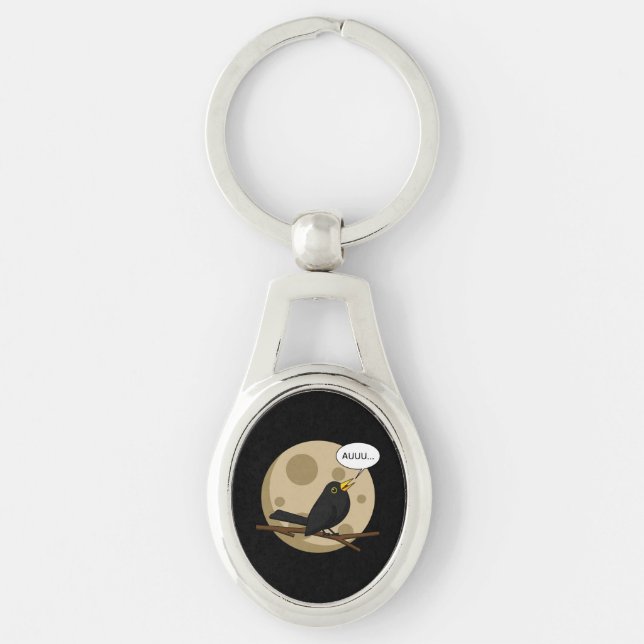 The Werebird - Blackbird Howling at the Moon Comic Key Ring (Front)