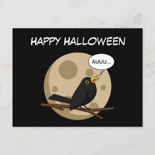 The Werebird - Blackbird Howling at the Moon Comic Postcard