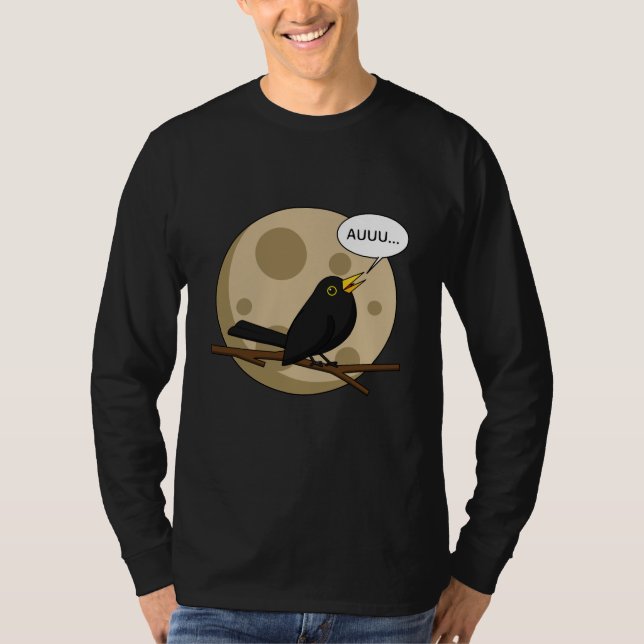The Werebird - Blackbird Howling at the Moon Comic T-Shirt (Front)