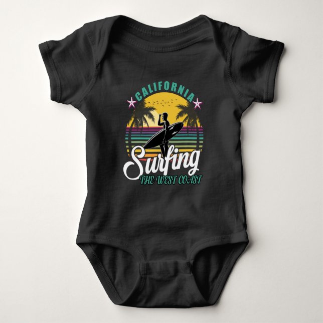 The West Coast - California Surfing Baby Bodysuit (Front)