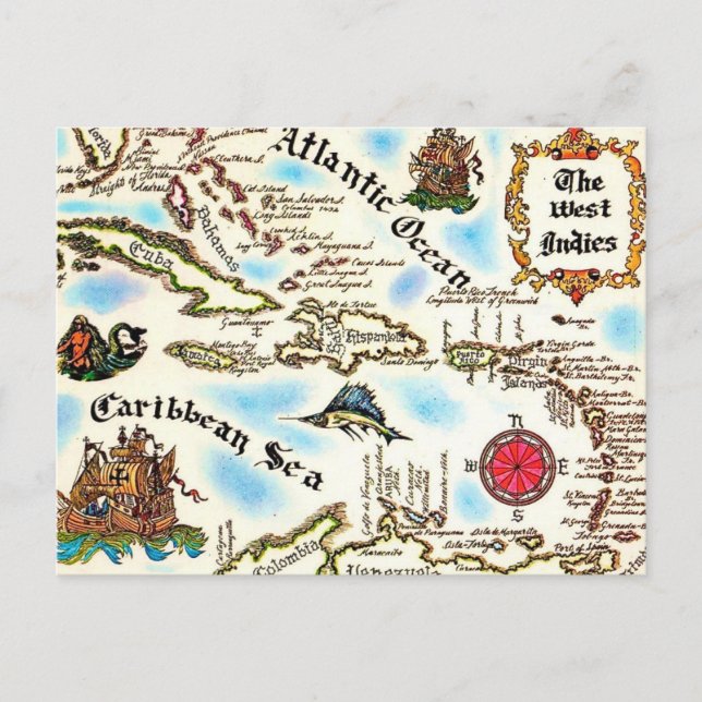 The West Indies Map Postcard (Front)