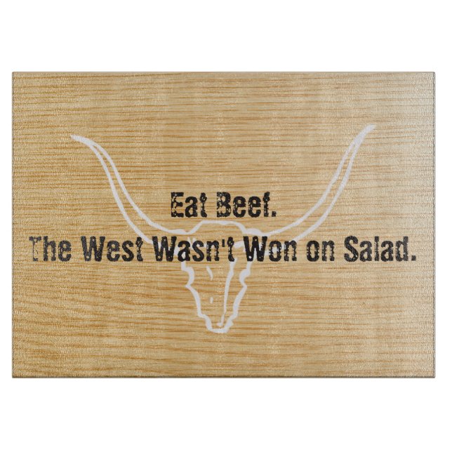 The West Wasn't Won on Salad Bull Skull Wood Grain Cutting Board (Front)