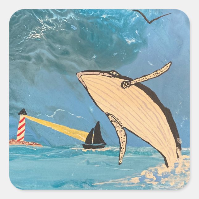 THE WHALE AND THE LIGHTHOUSE SQUARE STICKER (Front)