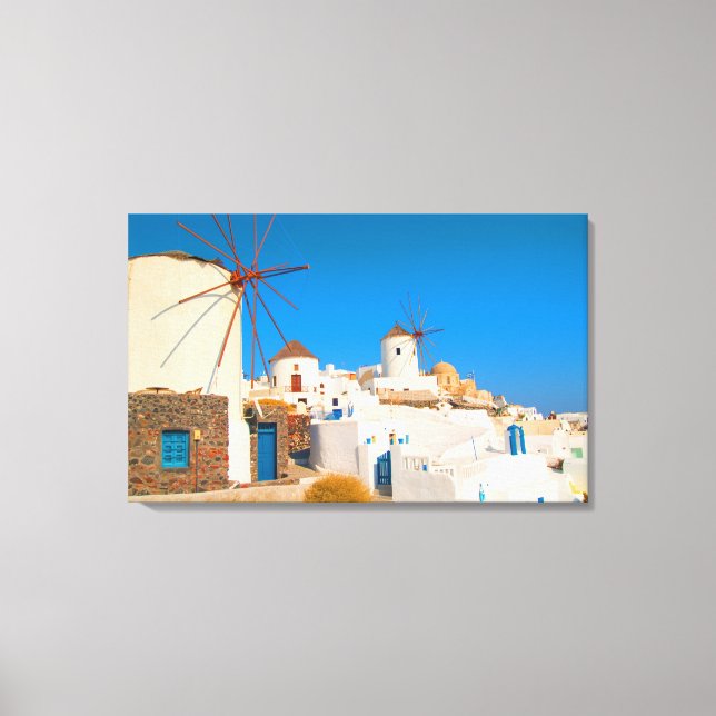 The white buildings and the windmills on the canvas print (Front)