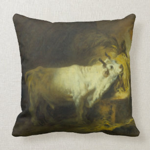 The White Bull in the Stable (oil on canvas) Cushion