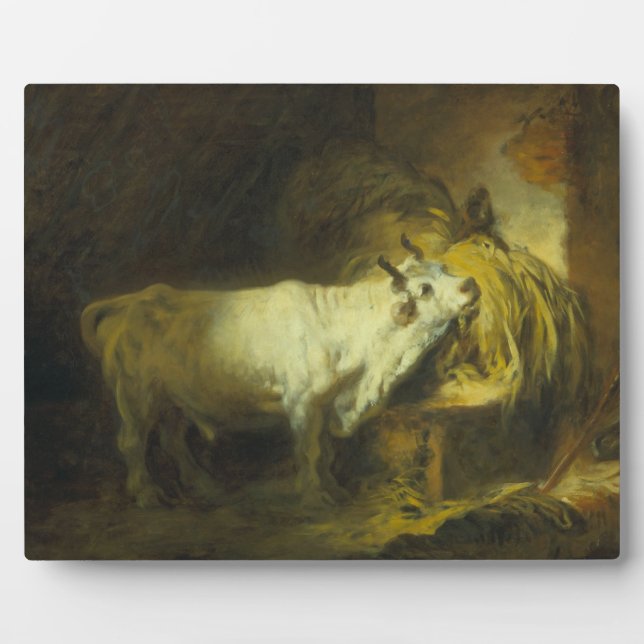 The White Bull in the Stable (oil on canvas) Plaque (Front)